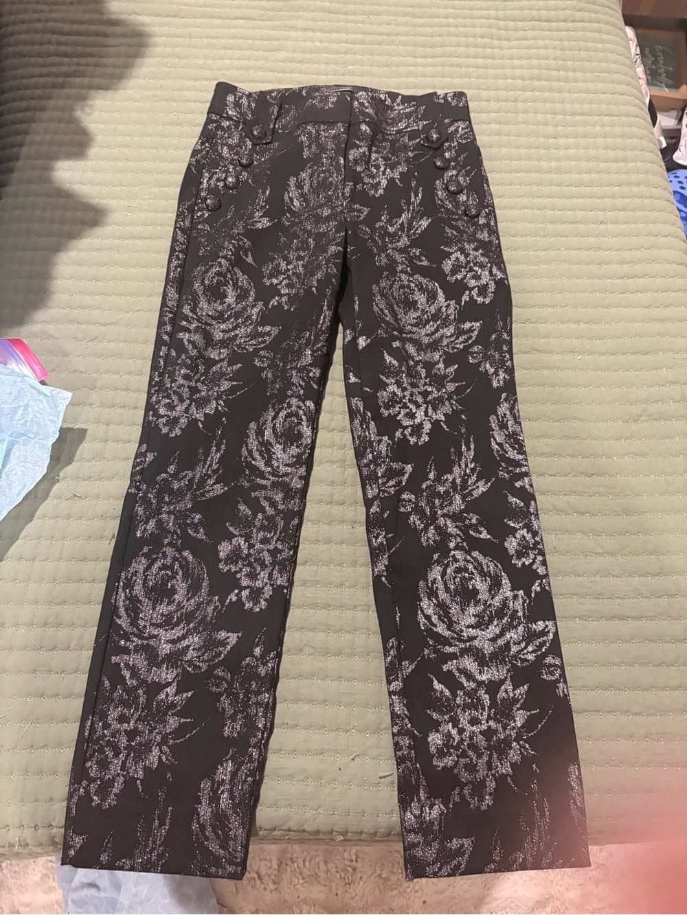 White House Black Market Black Floral Straight-Leg Jeans